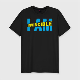 Мужская футболка хлопок Slim с принтом I am Invincible в Петрозаводске, 92% хлопок, 8% лайкра | приталенный силуэт, круглый вырез ворота, длина до линии бедра, короткий рукав | Тематика изображения на принте: allen | invincible | omni man | omniman | superhero | алиен | аллен | инвинсибл | неуязвимый | омнимэн | супергерои