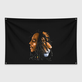 Флаг-баннер с принтом БОБ МАРЛИ в Петрозаводске, 100% полиэстер | размер 67 х 109 см, плотность ткани — 95 г/м2; по краям флага есть четыре люверса для крепления | bob | face | jamaica | lion | marley | reggae | боб | дреды | лев | лицо | марли | музыка | портрет | регги | ямайка