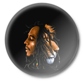 Значок с принтом БОБ МАРЛИ в Петрозаводске,  металл | круглая форма, металлическая застежка в виде булавки | bob | face | jamaica | lion | marley | reggae | боб | дреды | лев | лицо | марли | музыка | портрет | регги | ямайка