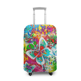 Чехол для чемодана 3D с принтом ЯРКИЕ КРАСКИ в Петрозаводске, 86% полиэфир, 14% спандекс | двустороннее нанесение принта, прорези для ручек и колес | butterfly | color | flower | rainbow | summer | бабочки | брызги | краски | лето | радуга | цвета | цветы