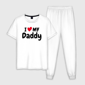 Мужская пижама хлопок с принтом I LOVE MY DADDY в Петрозаводске, 100% хлопок | брюки и футболка прямого кроя, без карманов, на брюках мягкая резинка на поясе и по низу штанин
 | иностранные | любовь | надписи | папа | слова