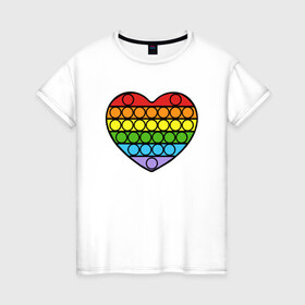 Женская футболка хлопок с принтом Heart Pop It в Петрозаводске, 100% хлопок | прямой крой, круглый вырез горловины, длина до линии бедер, слегка спущенное плечо | pop it | антистресс | игрушка | поп ит | радуга | сердце