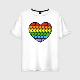 Женская футболка хлопок Oversize с принтом Heart Pop It в Петрозаводске, 100% хлопок | свободный крой, круглый ворот, спущенный рукав, длина до линии бедер
 | pop it | антистресс | игрушка | поп ит | радуга | сердце