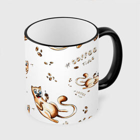 Кружка с принтом Cofee time в Петрозаводске, керамика | ёмкость 330 мл | Тематика изображения на принте: cat | coffee | котики | кофе | напиток | уют | юмор