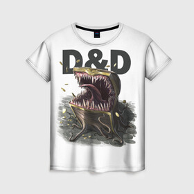 Женская футболка 3D с принтом D&D | Мимик-сундук | ДнД в Петрозаводске, 100% полиэфир ( синтетическое хлопкоподобное полотно) | прямой крой, круглый вырез горловины, длина до линии бедер | dd | dungeons and dragons | днд | мимик | подземелья и драконы | сундук