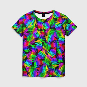 Женская футболка 3D с принтом Неоновый папоротник в Петрозаводске, 100% полиэфир ( синтетическое хлопкоподобное полотно) | прямой крой, круглый вырез горловины, длина до линии бедер | neon | summer | tropical | азия | ветки | джунгли | жара | зелень | красочный | лето | листья | неоновые цвета | остров | отпуск | пальмы | папоротник | пляж | природа | путешествие | радужный | растения | таиланд