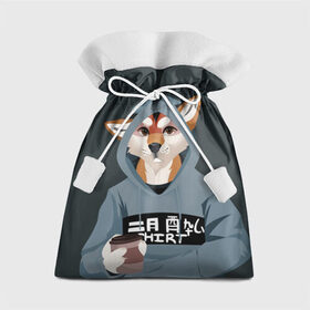 Подарочный 3D мешок с принтом Furry fox в Петрозаводске, 100% полиэстер | Размер: 29*39 см | Тематика изображения на принте: furry | furry fox | антропоморфное животное | животные | зверь | капюшон | кофе | лиса | фурри | человек