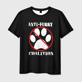 Мужская футболка 3D с принтом Anti-Furry coalition в Петрозаводске, 100% полиэфир | прямой крой, круглый вырез горловины, длина до линии бедер | Тематика изображения на принте: anti furry | coalition | furry | антифурри | антропоморфные животные | запрет | зверь | знак | коалиция | фурри | человек животные