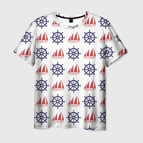 Мужская футболка 3D с принтом Корабли и штурвалы в Петрозаводске, 100% полиэфир | прямой крой, круглый вырез горловины, длина до линии бедер | ships | корабли | кораблики | море | морские | морское | руль | штурвал | штурвалы