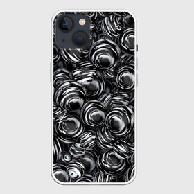 Чехол для iPhone 13 с принтом Glossy Balls в Петрозаводске,  |  | Тематика изображения на принте: abstraction | background | ball | balls | black | circle | gloss | metal | paint | pattern | reflection | shine | texture | white | абстракция | белый | блеск | глянец | краска | круг | металл | отражение | паттерн | текстура | фон | черный | шар | шары