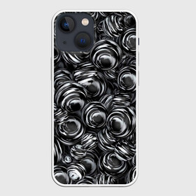 Чехол для iPhone 13 mini с принтом Glossy Balls в Петрозаводске,  |  | abstraction | background | ball | balls | black | circle | gloss | metal | paint | pattern | reflection | shine | texture | white | абстракция | белый | блеск | глянец | краска | круг | металл | отражение | паттерн | текстура | фон | черный | шар | шары