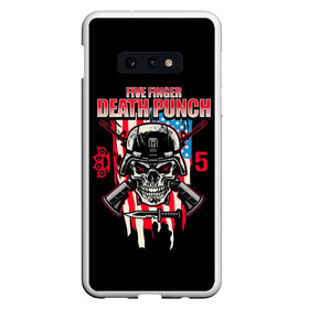 Чехол для Samsung S10E с принтом 5FDP | Five Finger Death Punch в Петрозаводске, Силикон | Область печати: задняя сторона чехла, без боковых панелей | 5fdp | america | death | ffdp | finger | five | hard | metal | music | punch | rock | skull | states | united | usa | америка | метал | музыка | рок | сша | хард | череп