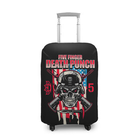 Чехол для чемодана 3D с принтом 5FDP | Five Finger Death Punch в Петрозаводске, 86% полиэфир, 14% спандекс | двустороннее нанесение принта, прорези для ручек и колес | 5fdp | america | death | ffdp | finger | five | hard | metal | music | punch | rock | skull | states | united | usa | америка | метал | музыка | рок | сша | хард | череп