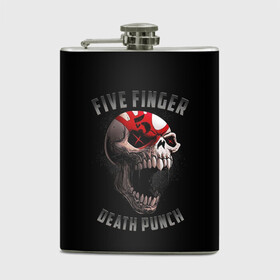 Фляга с принтом Five Finger Death Punch | 5FDP в Петрозаводске, металлический корпус | емкость 0,22 л, размер 125 х 94 мм. Виниловая наклейка запечатывается полностью | 5fdp | america | death | ffdp | finger | five | hard | metal | music | punch | rock | skull | states | united | usa | америка | метал | музыка | рок | сша | хард | череп