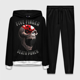 Женский костюм 3D (с толстовкой) с принтом Five Finger Death Punch | 5FDP в Петрозаводске,  |  | 5fdp | america | death | ffdp | finger | five | hard | metal | music | punch | rock | skull | states | united | usa | америка | метал | музыка | рок | сша | хард | череп