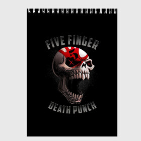 Скетчбук с принтом Five Finger Death Punch | 5FDP в Петрозаводске, 100% бумага
 | 48 листов, плотность листов — 100 г/м2, плотность картонной обложки — 250 г/м2. Листы скреплены сверху удобной пружинной спиралью | Тематика изображения на принте: 5fdp | america | death | ffdp | finger | five | hard | metal | music | punch | rock | skull | states | united | usa | америка | метал | музыка | рок | сша | хард | череп