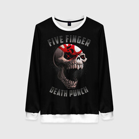 Женский свитшот 3D с принтом Five Finger Death Punch | 5FDP в Петрозаводске, 100% полиэстер с мягким внутренним слоем | круглый вырез горловины, мягкая резинка на манжетах и поясе, свободная посадка по фигуре | 5fdp | america | death | ffdp | finger | five | hard | metal | music | punch | rock | skull | states | united | usa | америка | метал | музыка | рок | сша | хард | череп