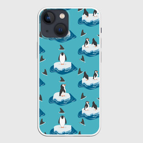 Чехол для iPhone 13 mini с принтом Пингвины в Петрозаводске,  |  | море | морские | океан | пингвин | пингвинчик | пингвины | плавники акул