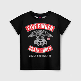 Детская футболка 3D с принтом Five Finger Death Punch (5FDP) в Петрозаводске, 100% гипоаллергенный полиэфир | прямой крой, круглый вырез горловины, длина до линии бедер, чуть спущенное плечо, ткань немного тянется | 5fdp | america | death | ffdp | finger | five | hard | metal | music | punch | rock | skull | states | united | usa | америка | метал | музыка | рок | сша | хард | череп