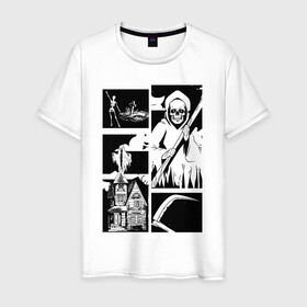 Мужская футболка хлопок с принтом Nightmare в Петрозаводске, 100% хлопок | прямой крой, круглый вырез горловины, длина до линии бедер, слегка спущенное плечо. | nightmare | жнец | пирзрак | приведение | скелет | хэллоуин | череп