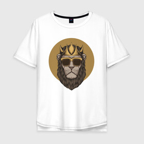Мужская футболка хлопок Oversize с принтом Гордый Лев с бородой в Петрозаводске, 100% хлопок | свободный крой, круглый ворот, “спинка” длиннее передней части | king | король | корона | кошка | лев | царь