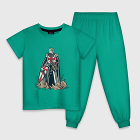 Детская пижама хлопок с принтом Настоящий Рыцарь Крестоносец в Петрозаводске, 100% хлопок |  брюки и футболка прямого кроя, без карманов, на брюках мягкая резинка на поясе и по низу штанин
 | Тематика изображения на принте: armor | arms | art | crusade | crusader | knight | medieval | sword | tampliet | templar | warrior | армор | армс | арт | воин | доспехи | кольчуга | крест тамплиеров | крестоносец | меч | рыцарский орден | средневековье | 