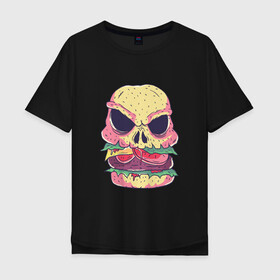 Мужская футболка хлопок Oversize с принтом Череп Бургер Skull Burger в Петрозаводске, 100% хлопок | свободный крой, круглый ворот, “спинка” длиннее передней части | 100 эко | big daddy | boomer | fashion man | hipster | hipster merch | old school | real man | skulls | vintage | wild beast | бумер | винтаж | гамбургер | еда | фастфуд | хипстер | хипстер мерч | хипстерский череп | черепа | чизбургер