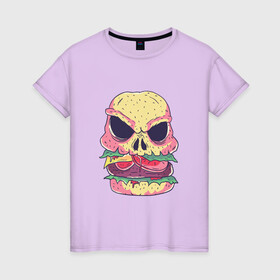 Женская футболка хлопок с принтом Череп Бургер Skull Burger в Петрозаводске, 100% хлопок | прямой крой, круглый вырез горловины, длина до линии бедер, слегка спущенное плечо | 100 эко | big daddy | boomer | fashion man | hipster | hipster merch | old school | real man | skulls | vintage | wild beast | бумер | винтаж | гамбургер | еда | фастфуд | хипстер | хипстер мерч | хипстерский череп | черепа | чизбургер