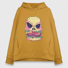 Женское худи Oversize хлопок с принтом Череп Бургер Skull Burger в Петрозаводске, френч-терри — 70% хлопок, 30% полиэстер. Мягкий теплый начес внутри —100% хлопок | боковые карманы, эластичные манжеты и нижняя кромка, капюшон на магнитной кнопке | 100 эко | big daddy | boomer | fashion man | hipster | hipster merch | old school | real man | skulls | vintage | wild beast | бумер | винтаж | гамбургер | еда | фастфуд | хипстер | хипстер мерч | хипстерский череп | черепа | чизбургер