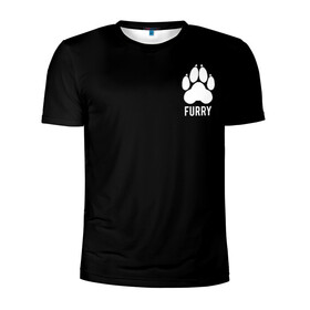 Мужская футболка 3D спортивная с принтом Furry в Петрозаводске, 100% полиэстер с улучшенными характеристиками | приталенный силуэт, круглая горловина, широкие плечи, сужается к линии бедра | furry | антропоморфные животные | лапа | логотип | люди животные | отпечаток | след | фурри | фурри фэндом | эмблема