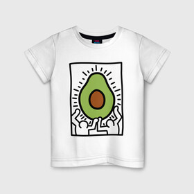 Детская футболка хлопок с принтом АВОКАДО АРТ в Петрозаводске, 100% хлопок | круглый вырез горловины, полуприлегающий силуэт, длина до линии бедер | avocado | авокадо | арт | минимализм | простота | человечки