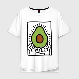 Мужская футболка хлопок Oversize с принтом АВОКАДО АРТ в Петрозаводске, 100% хлопок | свободный крой, круглый ворот, “спинка” длиннее передней части | avocado | авокадо | арт | минимализм | простота | человечки