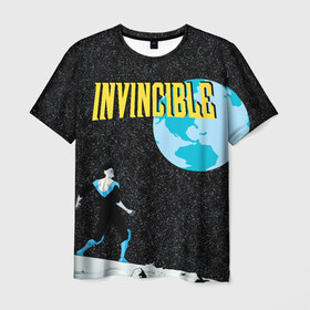 Мужская футболка 3D с принтом Invincible в Петрозаводске, 100% полиэфир | прямой крой, круглый вырез горловины, длина до линии бедер | allen | invincible | omni man | omniman | superhero | алиен | аллен | инвинсибл | неуязвимый | омнимэн | супергерои