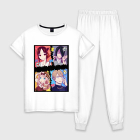 Женская пижама хлопок с принтом Госпожа Кагуя (Kaguya Sama) в Петрозаводске, 100% хлопок | брюки и футболка прямого кроя, без карманов, на брюках мягкая резинка на поясе и по низу штанин | ahegao | anime | chika | fujiwara | girl | girls | is | kaguya | love | sama | senpai | waifu | war | аниме | ахегао | в | вайфу | войне | госпожа | девушка | кагуя | как | любви | манга | на | семпай | сенпай | тян | тяночка | чика