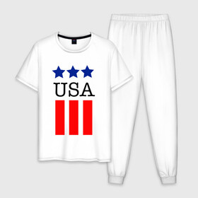 Мужская пижама хлопок с принтом США в Петрозаводске, 100% хлопок | брюки и футболка прямого кроя, без карманов, на брюках мягкая резинка на поясе и по низу штанин
 | америка | американский флаг | красный | синий | сша