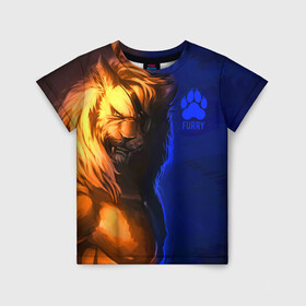Детская футболка 3D с принтом Furry lion в Петрозаводске, 100% гипоаллергенный полиэфир | прямой крой, круглый вырез горловины, длина до линии бедер, чуть спущенное плечо, ткань немного тянется | furry | lion | антропоморфные животные | лев | люди животные | разбойник | фурри | фурри фэндом
