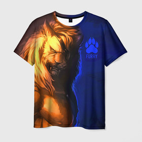 Мужская футболка 3D с принтом Furry lion в Петрозаводске, 100% полиэфир | прямой крой, круглый вырез горловины, длина до линии бедер | furry | lion | антропоморфные животные | лев | люди животные | разбойник | фурри | фурри фэндом