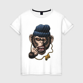 Женская футболка хлопок с принтом Monkey Boy в Петрозаводске, 100% хлопок | прямой крой, круглый вырез горловины, длина до линии бедер, слегка спущенное плечо | gangsta | monkey | wild | блатной | крутой | обезьяна