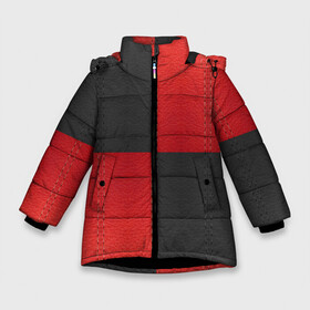 Зимняя куртка для девочек 3D с принтом Черно-красная Кожа в Петрозаводске, ткань верха — 100% полиэстер; подклад — 100% полиэстер, утеплитель — 100% полиэстер. | длина ниже бедра, удлиненная спинка, воротник стойка и отстегивающийся капюшон. Есть боковые карманы с листочкой на кнопках, утяжки по низу изделия и внутренний карман на молнии. 

Предусмотрены светоотражающий принт на спинке, радужный светоотражающий элемент на пуллере молнии и на резинке для утяжки. | patchwork | skin | stripes | кожа | полосы