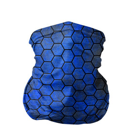 Бандана-труба 3D с принтом Синие Соты в Петрозаводске, 100% полиэстер, ткань с особыми свойствами — Activecool | плотность 150‒180 г/м2; хорошо тянется, но сохраняет форму | hexagons | honeycombs | metal | соты | шестиугольники