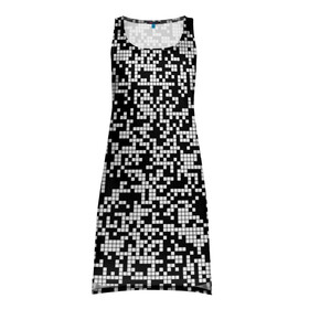 Платье-майка 3D с принтом Пиксельная Текстура в Петрозаводске, 100% полиэстер | полуприлегающий силуэт, широкие бретели, круглый вырез горловины, удлиненный подол сзади. | blackandwhite | pattern | pixels | пиксели | черно белый