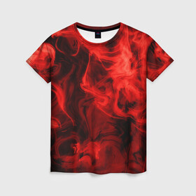 Женская футболка 3D с принтом Красный Неоновый Дым в Петрозаводске, 100% полиэфир ( синтетическое хлопкоподобное полотно) | прямой крой, круглый вырез горловины, длина до линии бедер | neon | red | smoke | дым | неон