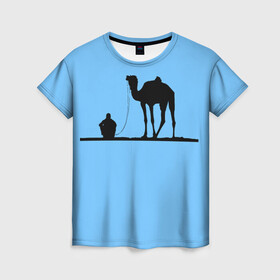 Женская футболка 3D с принтом Верблюд в Петрозаводске, 100% полиэфир ( синтетическое хлопкоподобное полотно) | прямой крой, круглый вырез горловины, длина до линии бедер | выносливость | мощь | пустыня | спокойствие | тень