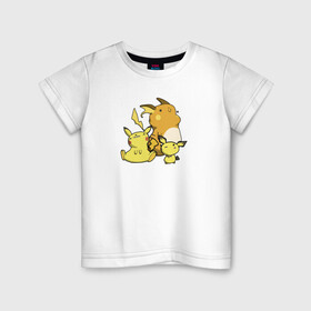 Детская футболка хлопок с принтом Пикачу с друзьями в Петрозаводске, 100% хлопок | круглый вырез горловины, полуприлегающий силуэт, длина до линии бедер | pockemon | пикачу | райчу