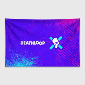 Флаг-баннер с принтом Deathloop - Взрыв в Петрозаводске, 100% полиэстер | размер 67 х 109 см, плотность ткани — 95 г/м2; по краям флага есть четыре люверса для крепления | death | deathloop | game | games | loop | взрыв | дэслуп | дэт | дэтлуп | знак | игра | игры | краска | лого | луп | мертвая | пелтя | символ