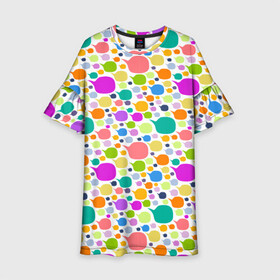 Детское платье 3D с принтом Разноцветные пятна в Петрозаводске, 100% полиэстер | прямой силуэт, чуть расширенный к низу. Круглая горловина, на рукавах — воланы | Тематика изображения на принте: абстракция | геометрия | пятна | разноцветный | текстовый пузырь | формы
