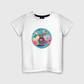 Детская футболка хлопок с принтом Странный медвежий мир в Петрозаводске, 100% хлопок | круглый вырез горловины, полуприлегающий силуэт, длина до линии бедер | world | абстракции | иллюстрации | медведь | прикольные картинки