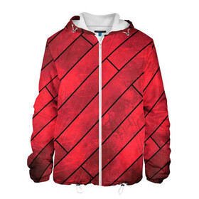 Мужская куртка 3D с принтом Red Boards Texture в Петрозаводске, ткань верха — 100% полиэстер, подклад — флис | прямой крой, подол и капюшон оформлены резинкой с фиксаторами, два кармана без застежек по бокам, один большой потайной карман на груди. Карман на груди застегивается на липучку | attrition | boards | comic | dark | gloss | iron | light | metal | red | slabs | texture | wood | абстракция | глянец | дерево | доски | железо | картина | комикс | красный | линии | металл | паттерн | плиты | полосы | потертость | светлый