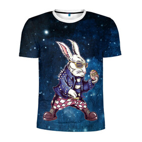 Мужская футболка 3D спортивная с принтом Пасхальный кроль в Петрозаводске, 100% полиэстер с улучшенными характеристиками | приталенный силуэт, круглая горловина, широкие плечи, сужается к линии бедра | арт | графика | животные | заяц | звери | кролик | пасха | рокер | яйцо