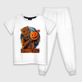Детская пижама хлопок с принтом Пугающий Тони в Петрозаводске, 100% хлопок |  брюки и футболка прямого кроя, без карманов, на брюках мягкая резинка на поясе и по низу штанин
 | halloween | конфети | леденец | ночь | полнолуние | пугало | тыква